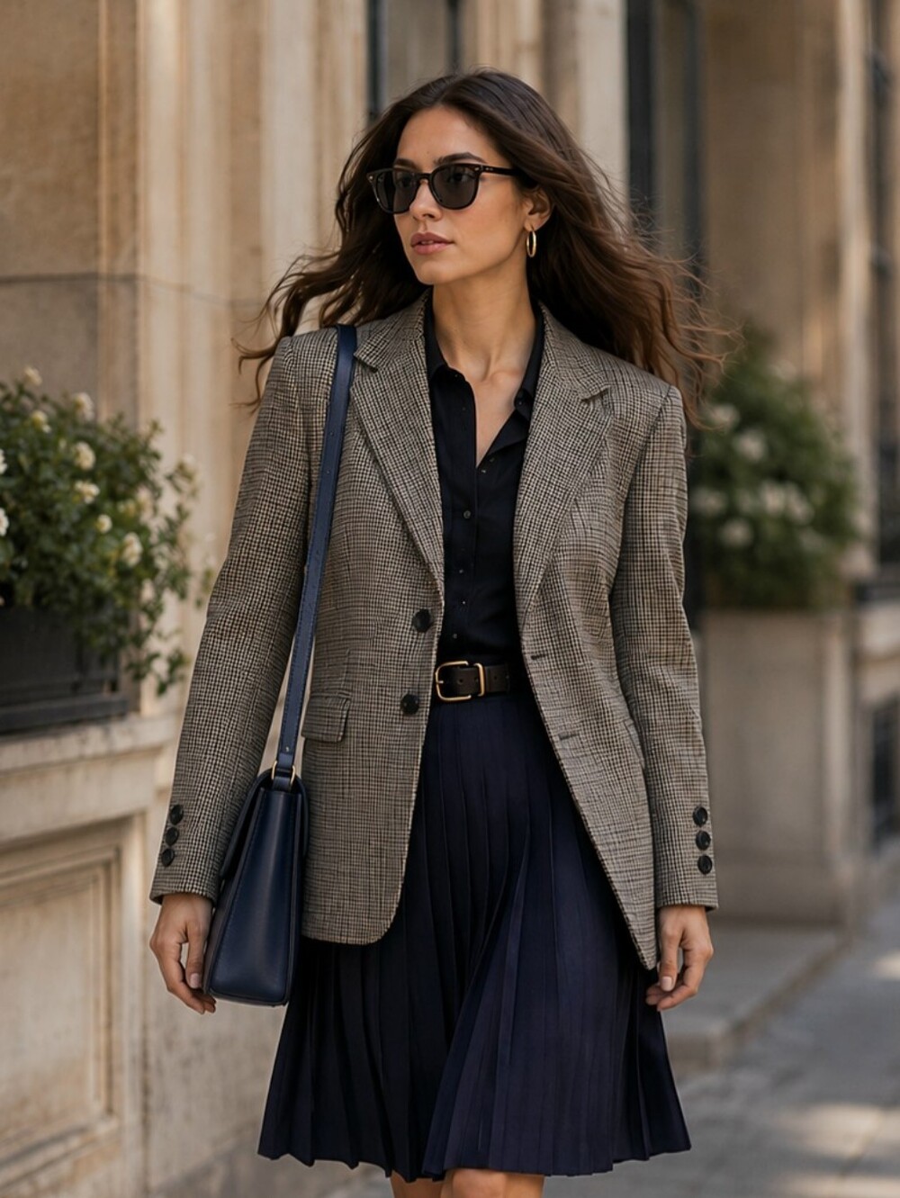 ZARA🐞Plaid Beige Linen Blend Blazer with Slit Back and 2 Pockets Sz:S